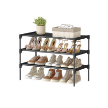 3-Tier Shoe Rack - Metal Frame - Ink Black - Space-Saving Design with Fabric Shelves