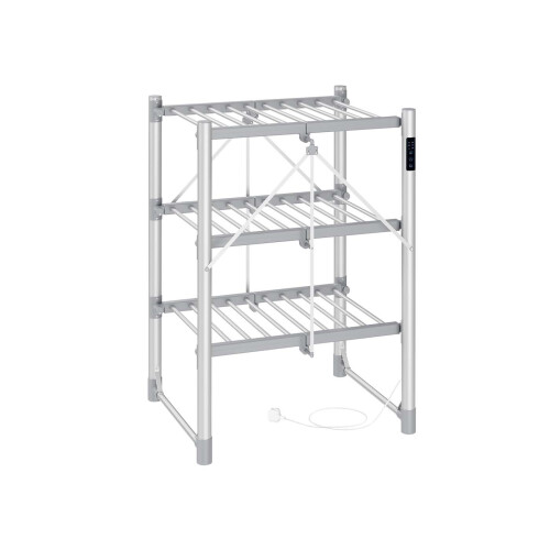 Heated Clothes Airer - Aluminium Alloy - Silver - Foldable with Fabric Cover and Control Panel