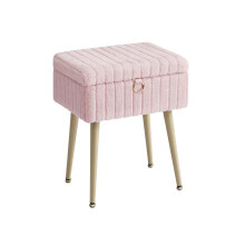 Vanity Stool - Wood and Metal - Slate Grey - Storage with Adjustable Feet