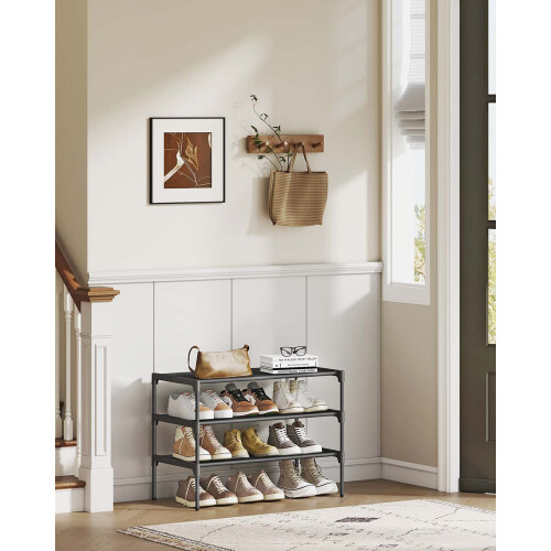 3-Tier Shoe Rack - Metal Frame - Ink Black - Space-Saving Design with Fabric Shelves 1