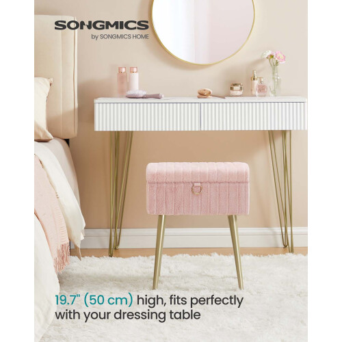 Vanity Stool - Wood and Metal - Slate Grey - Storage with Adjustable Feet 1