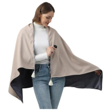 (Beige) USB Powered Warmer Shawl Blanket Wearable Design Fast Heating Heating Blanket Cozy Washable Heated Throw Blanket Car Use