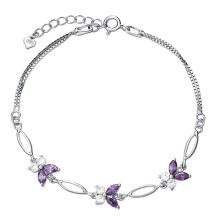S925 Sterling Silver Purple Butterfly Bracelets For Women,cute And Charm Wrist Bracelets Jewelry Gift For Women Teen Girls-G
