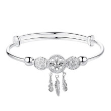 Silver Dreamcatcher Feather Tassel Charm Bracelet, 925 Sterling Silver Adjustable Dreamcatcher Bracelet, Jewelry Gift for Mother's Day, Christmas-G