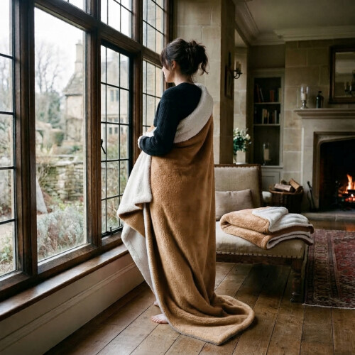 Imperial Rooms (Camel, 150x200 cm) Soft Sherpa Throw Blanket for Sofa Bed Warm Fleece 2