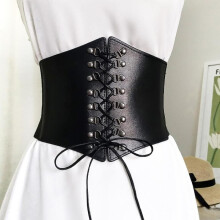 (Noir, pack-3) Women's Black Leather Corset Belt - Punk Elastic High Waist Slimming Waist Trainer Body Shaper Cummerbund