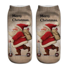 (Comme sur l'image, pack-2) Creative Christmas Socks Gift 3D Printed Santa Reindeer Snowman Low Cut Ankle Socks for Men Women Cotton