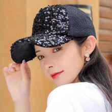 (Noir) Glitter Mesh Baseball Cap for Women Girls Breathable Hip Hop Sun Hat Outdoor Sports