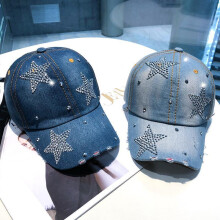 (Comme sur l'image, Style 3) Glitter Rhinestone Denim Baseball Cap for Women Punk Hip Hop Star Snapback Korean Style Sun Hat Adjustable