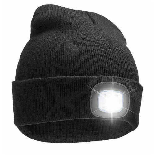 Čepice s LED svítilnou USB - Černá