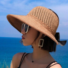 (Noir, pack-5) Women's Summer Sun Hat Foldable Wide Brim Straw Hat with Bow UV Protection Beach Cap