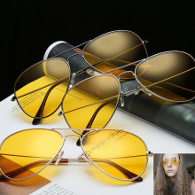 (Comme sur l'image, #2) UV400 Men's Driving Sunglasses Night Vision Anti-Glare Yellow Lens Aviator Unisex