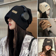 (Beige) Women's Slouchy Beanie Hat Solid Color Soft Cotton Spring Autumn Hip-Hop Warm Pull-On Skull Cap