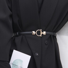 (Noir, pack-5) Women's Gold Round Buckle Belt - Fashion Thin PU Leather Waistband Coffee Camel Black for Dress Suit