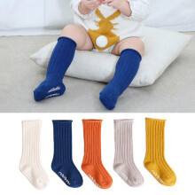 (Gris, pack-1) Baby Anti-Slip Long Tube Socks Solid Color Vertical Striped Cotton Knit Socks for Toddlers