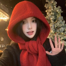 (Noir) Womens Winter Knit Beanie Warm Hooded Scarf Hat Solid Color Outdoor Cold Weather Cap for Women Girls