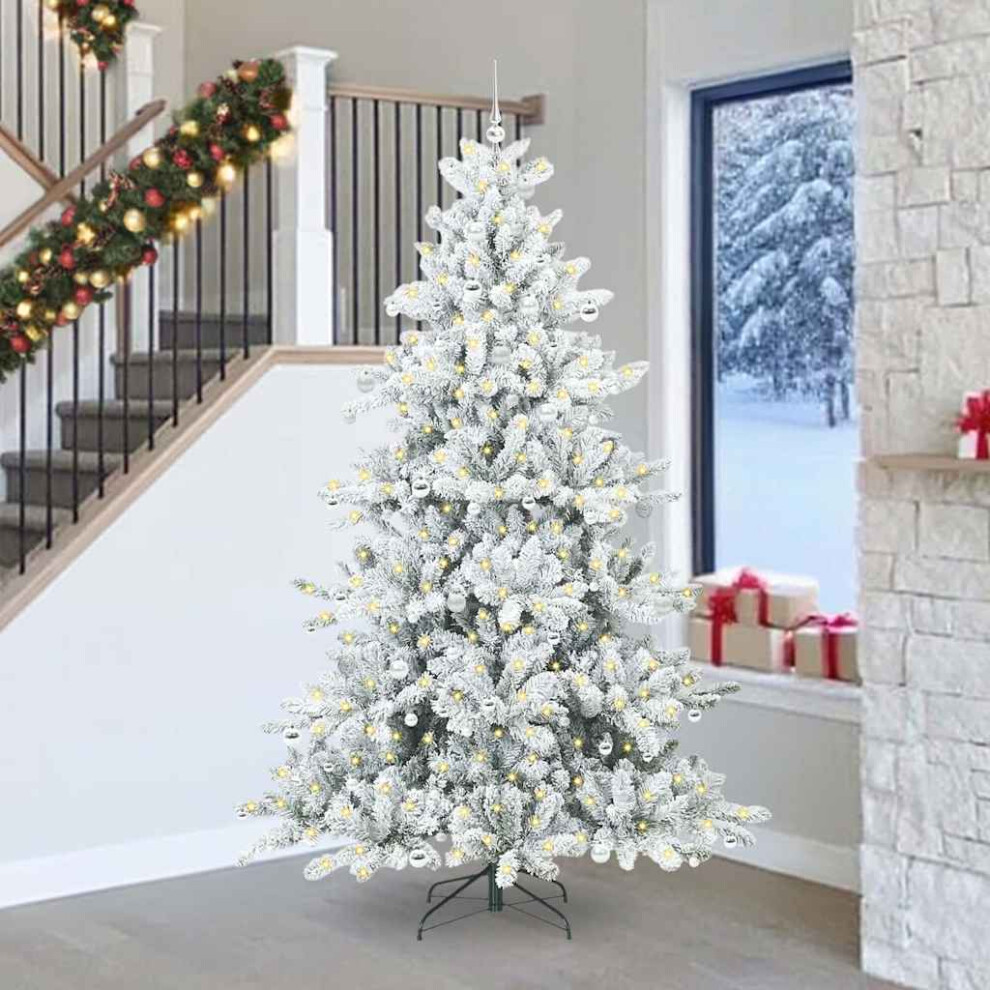 Vidaxl (White, 240 Cm) Artificial Hinged Christmas Tree With Stand Pvc And Steel Decorations
