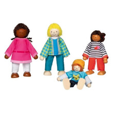 Figuras de madera - GOKI - Familia intercultural - Lote de 4 piezas - 11 cm - Desarrollo social y emocional
