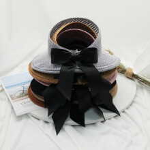 (Noir, pack-3) Women's Summer Sun Hat Foldable Wide Brim Straw Hat with Bow UV Protection Beach Cap