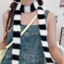 (Bleu, pack-2) Y2K Women's Plush Striped Scarf Korean Long Knit Warm Decorative Neck Warmer Soft Versatile Pink