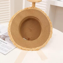 (Comme sur l'image, Color 1) Flat Top Straw Hat for Women Sun Protection Summer Beach Hat Wide Brim Bucket Hat Korean Style Sun Hat Beige Adjustable