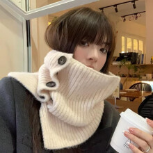 (Grise, pack-1) Women Knitted Wool Scarf Solid Color Button High Neck Shawl Korean Style Windproof Warm
