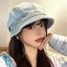 (Bleu foncé) Women's Washed Denim Bucket Hat - Loose Fuzzy Retro Solid Wide Brim Sun Hat JK Style Outdoor Cap