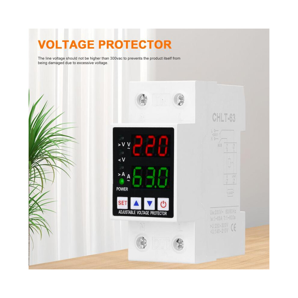 (Blanc, CHLT-63VA) Dual Display Adjustable Voltage Protector Smart Over Under Voltage Overcurrent Protector For Home-image