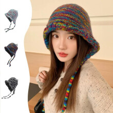 (Comme sur l'image, Style 3) Rainbow Striped Knit Beanie Women Winter Warm Earflap Hat Korean Ski Windproof Cap One Size