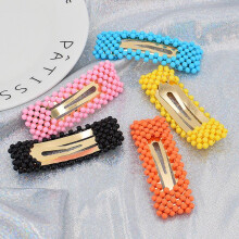 (Comme sur l'image, style 2 black) 8CM Colorful Beaded Triangular Metal Hair Clips Square Barrettes Hair Accessories for Women 4 Pack