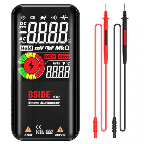 (Noir) BSIDE S10 Smart Multimeter 9999 Counts LCD Digital Display AC/DC Voltmeter Ohmmeter Tester