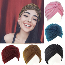 (Noir, pack-5) Sequin Dome Hat for Women Bohemian Beanie Warm Earflap Cap Indian Hair Accessory One Size