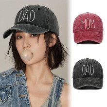 (Noir, pack-4) DAD MOM Embroidered Baseball Cap Vintage Washed Cotton Snapback Adjustable Outdoor Sun Hat Unisex