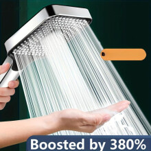 (Gris, pack-5) Square Button Shower Head - High Pressure Handheld Rain Shower with Large Panel for Home Water Heater