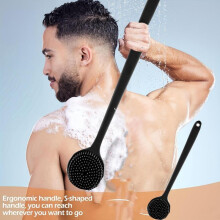 (Rose, pack-4) Silicone Soft Bath Brush with Long Handle - Gentle Bristles Deep Cleansing Back Exfoliating - Gray/Blue