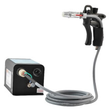 Antistatic air gun with ionization technology, adjustable air volume for industrial static removal, including induction nozzle.