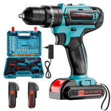 21V Cordless Drill with 2Battery and Charger, Electric drill Set, Power Drill with 3/8 Inch Chuck