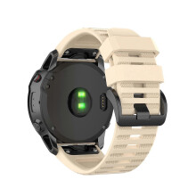 (Beige, Beige) Rubber Smart Watch Band Replacement Strap [26mm Width] for Garmin Fenix 7X Fenix 6x 5x