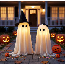 2er-Set beleuchtete Halloween-Geister, batteriebetriebene, gruselige Geisterfiguren, festliche Geisterornamente für Garten, Veranda und Tischdekorat