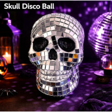 Halloween-Disco-Totenkopf-Glasdekoration, silberfarbenes Spiegelfinish für Partydekoration