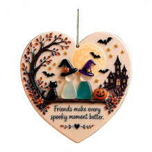 Handgefertigter Halloween-Freundschaftsschmuck – Herz aus Treibglas kombiniert mit einem charmanten Kürbisdesign