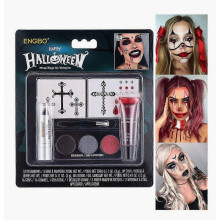 Halloween vampier make-up set, Halloween make-up set voor volwassenen, Halloween make-up met kunstbloed, gezichtsverf, zwarte lippenstift