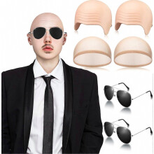 6 Pcs Halloween Bald Cap with Glasses Bald Head Wig Cap Party Costume Accessories for Adults Women Men Cosplay