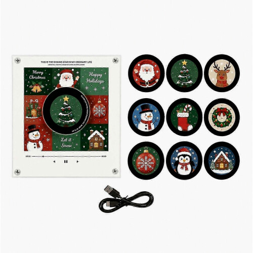 Imán para nevera con tocadiscos programable - 9 discos de música NFC - para decorar la nevera en Navidad