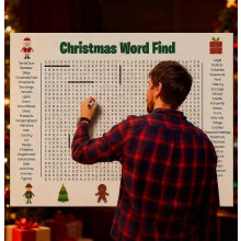 Riesiges Weihnachts-Wortsuchposter, 90 cm x 60 cm großes Wandspiel mit 50 Wörtern für die Weihnachtsfeier mit der Familie