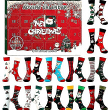Adventskalender 2026 für Kinder mit 24 Paar festlichen Socken mit Weihnachtsmann-, Elch-, Schneemann- und Tannenbaummotiven, Weihnachtsüberraschung