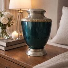 Handcrafted Teal Blue Brass Cremation Urn