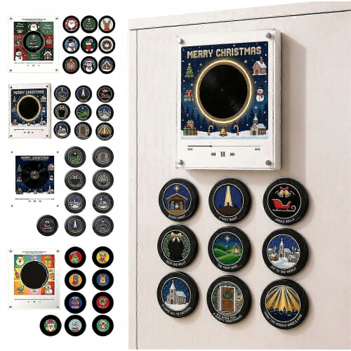 Imán para nevera con tocadiscos programable - 9 discos de música NFC - para decorar la nevera en Navidad