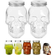 Skull Storage Jar 12.5oz, Spice Jars with Lids, Unique Cool Ghost Glass Spices Bottle, Skull-Shaped Decorative Storage Can, Gothic Transparent Drink