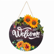Decoratieve deurplaat met zonnebloem-welkomstgroet, zomerse welkomstdeurplaat, herfstdeurdecoratie, hanger voor de lentedeur, deurhanger met zonnebl